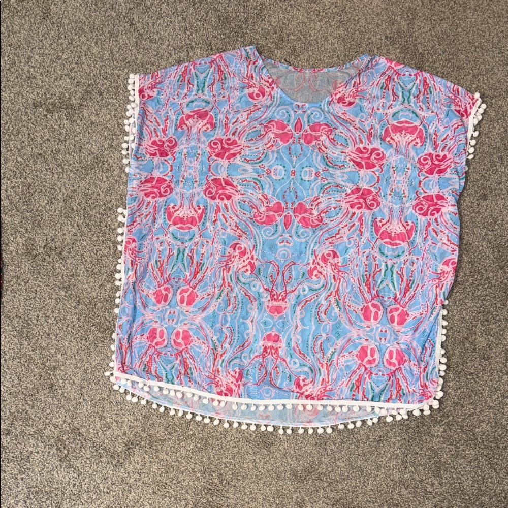 Jelly fish  Blue and Pink Swim poncho Coverup XL  GUC